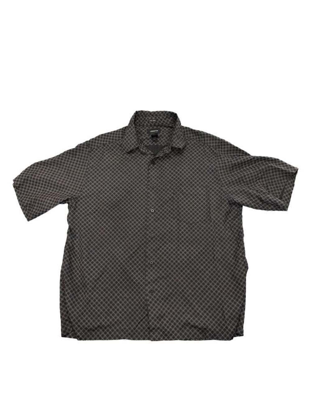 Claiborne 100% Silk Mens XL Blk White Grid Pattern Short Sleeve Button Up Shirt